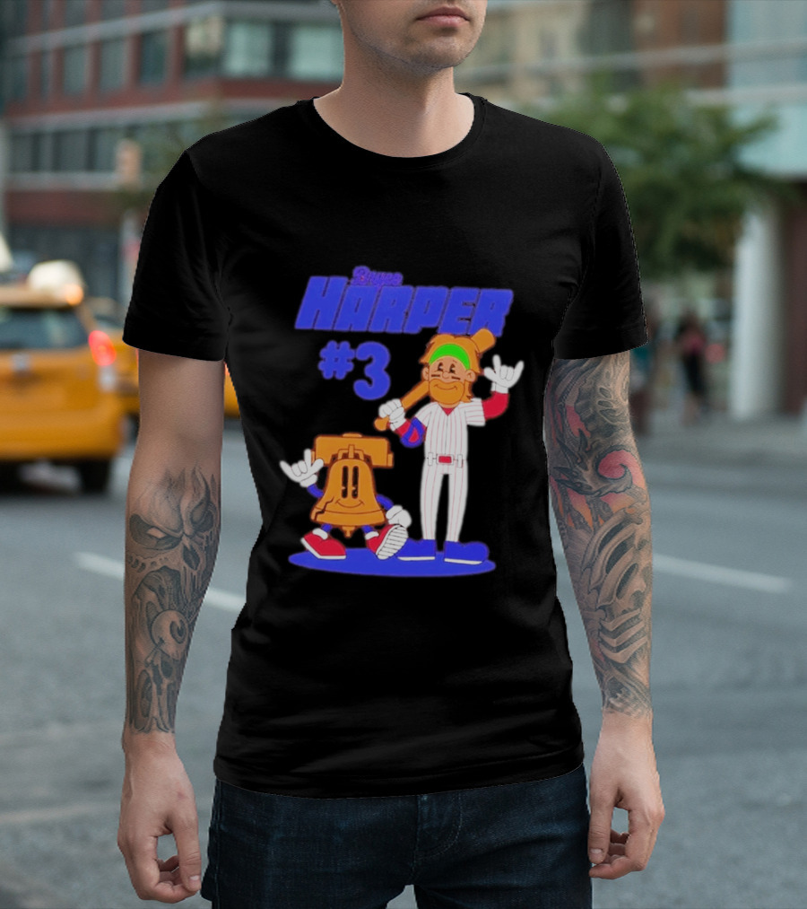 Bryce Harper #3 Philadelphia Phillies Cartoon Player And Liberty Bell T-Shirt