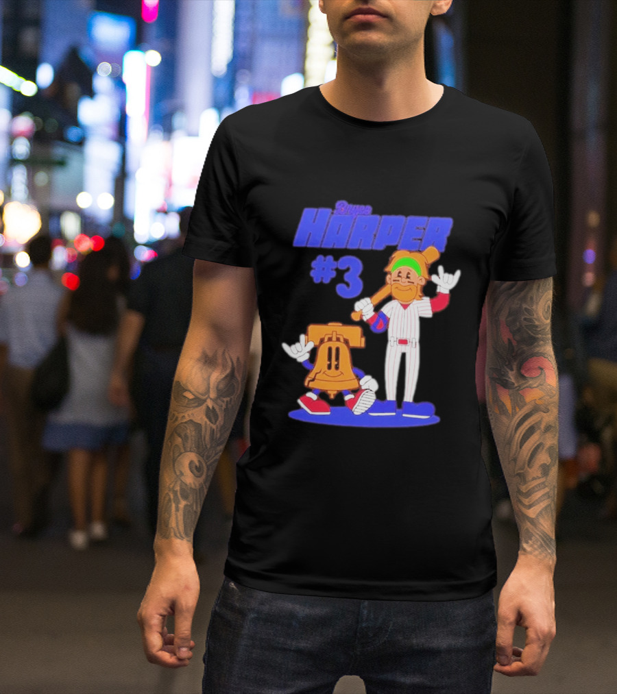 Bryce Harper #3 Philadelphia Phillies Cartoon Player And Liberty Bell T-Shirt