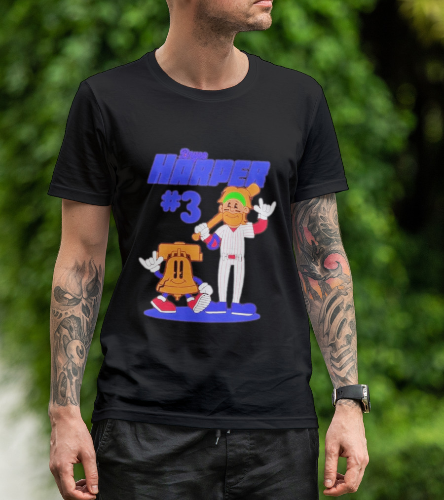 Bryce Harper #3 Philadelphia Phillies Cartoon Player And Liberty Bell T-Shirt