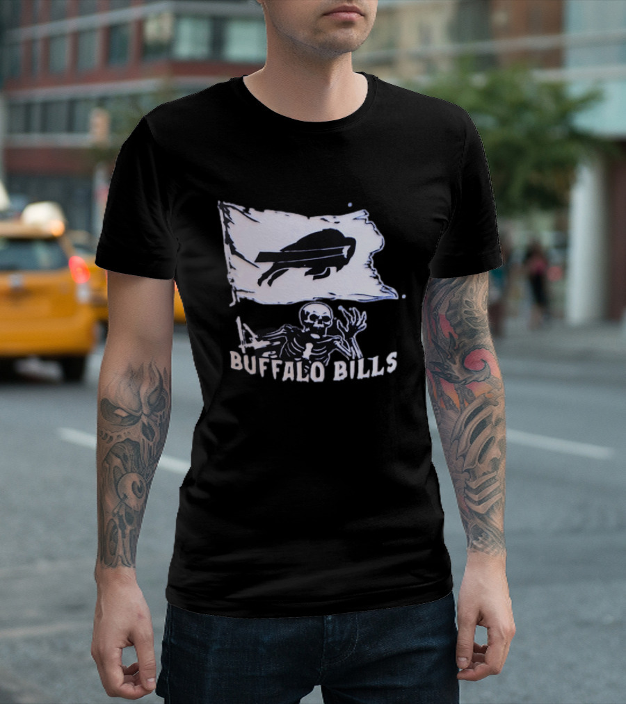 Buffalo Bills Skeleton Flag Football NFL Team Spirit T-Shirt