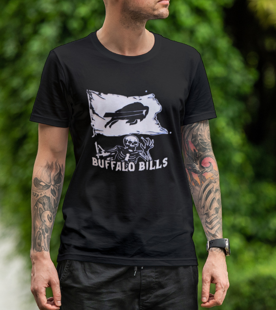 Buffalo Bills Skeleton Flag Football NFL Team Spirit T-Shirt