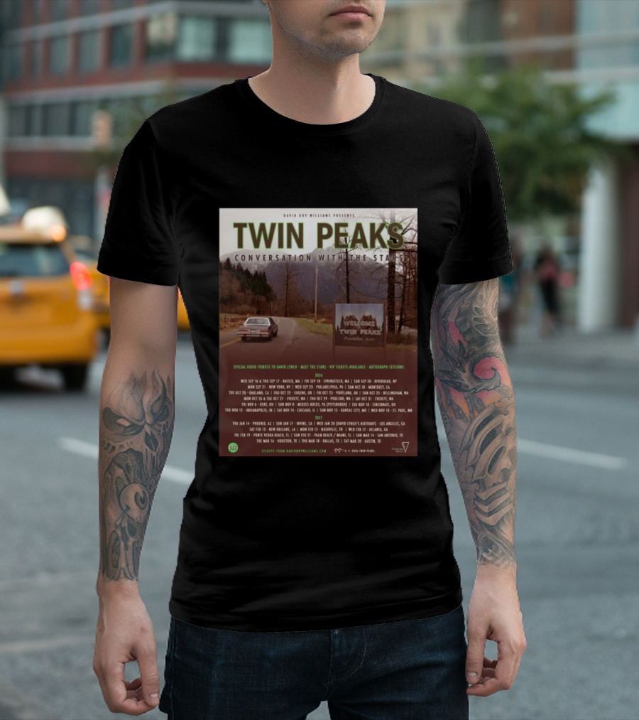 David Roy Williams Presents Twin Peaks Conversation With The Stars Tour Featuring Special Tribute To David Lynch 2023 2024 T-Shirt