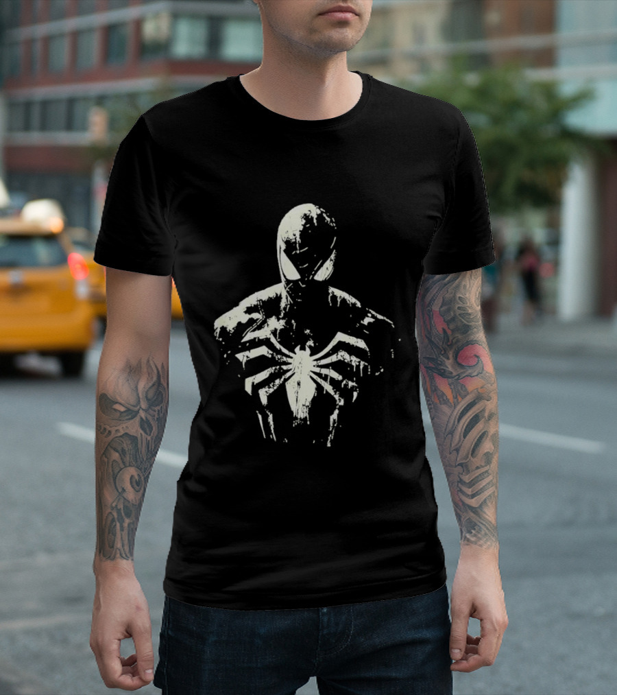 Spider Man Marvel Superhero White Symbol On Black T-Shirt