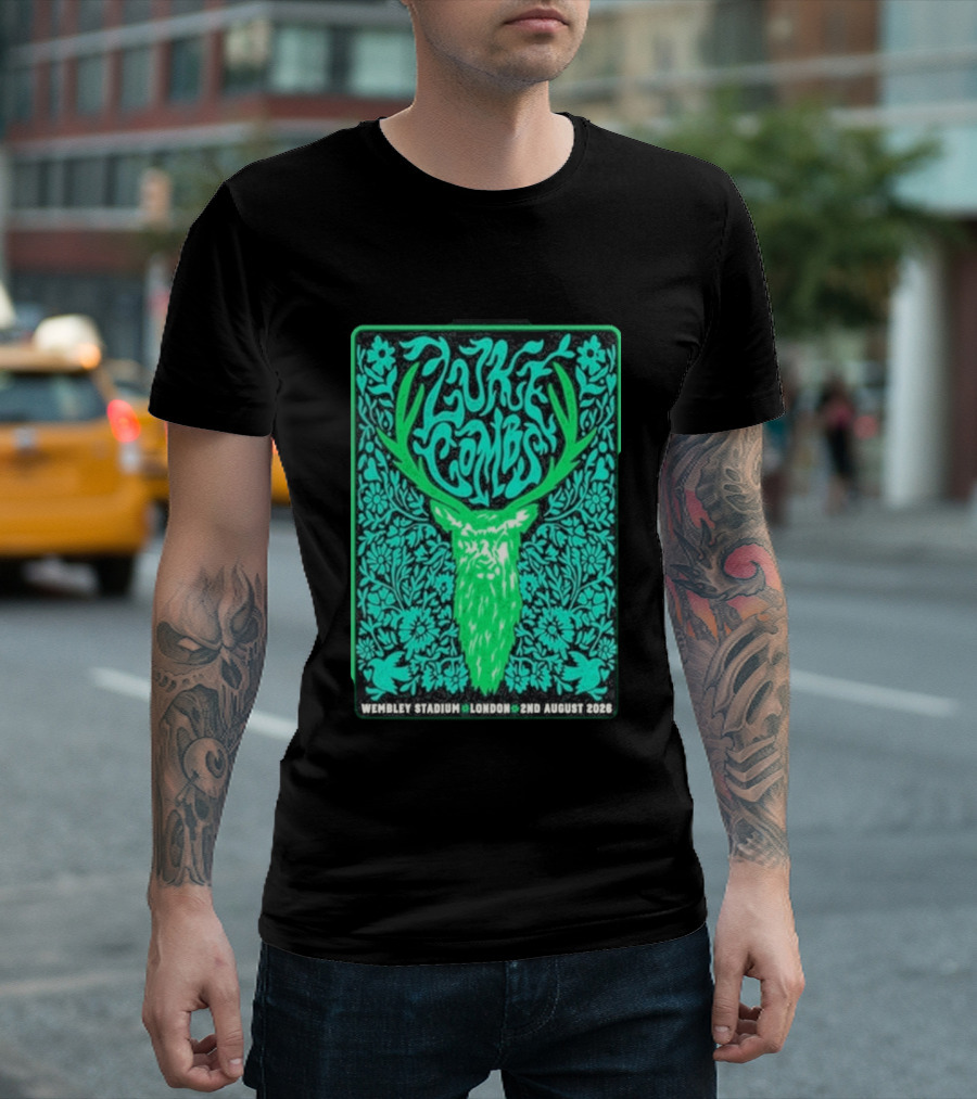 Luke Combs Wembley Stadium London August 2 2026 Deer Antlers Floral T-Shirt