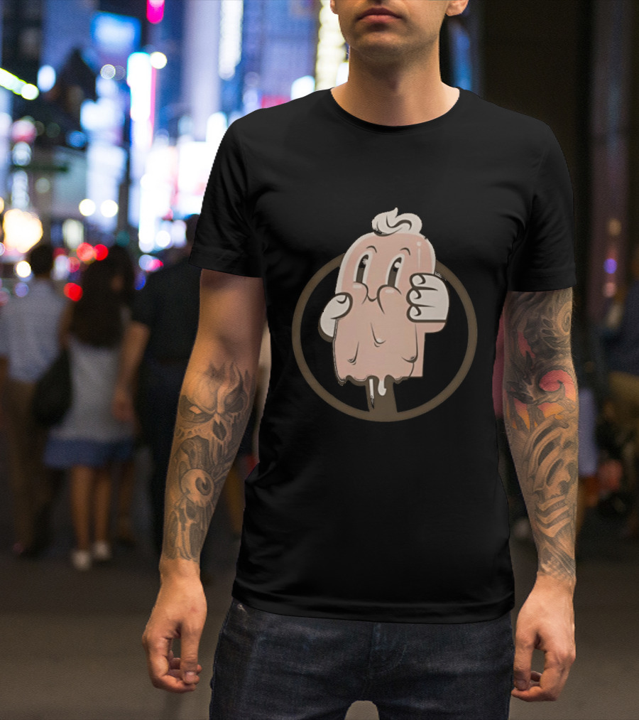 Melting Popsicle Cartoon Character With Circle T-Shirt