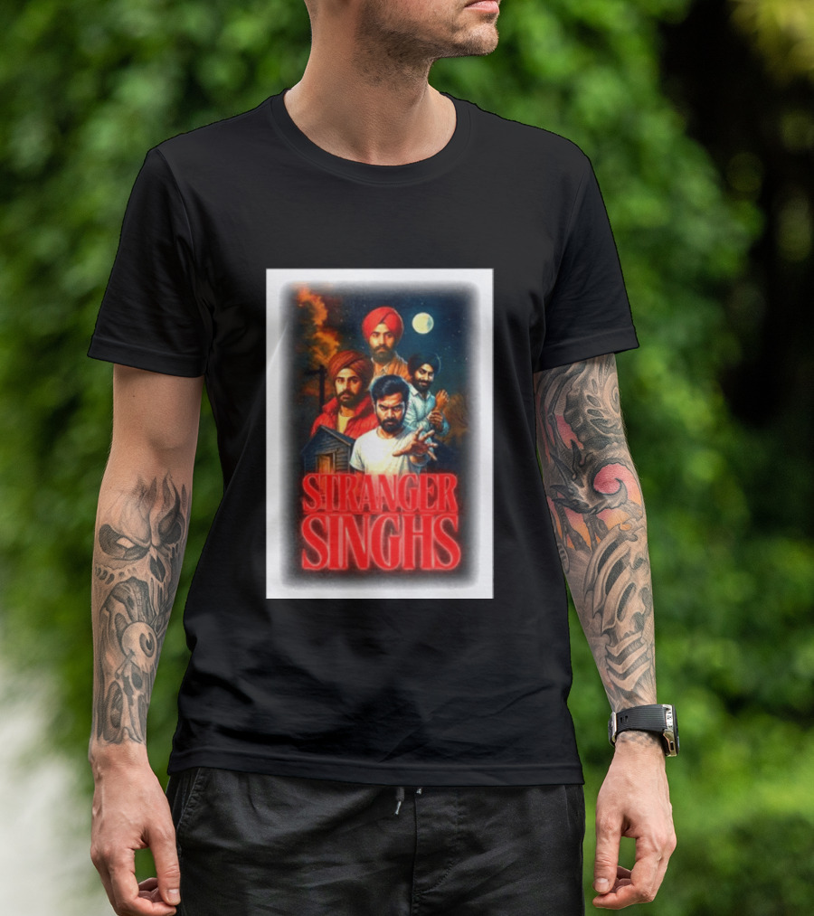 Stranger Singhs Indian Series With Turbaned Characters And Moonlit Sky T-Shirt