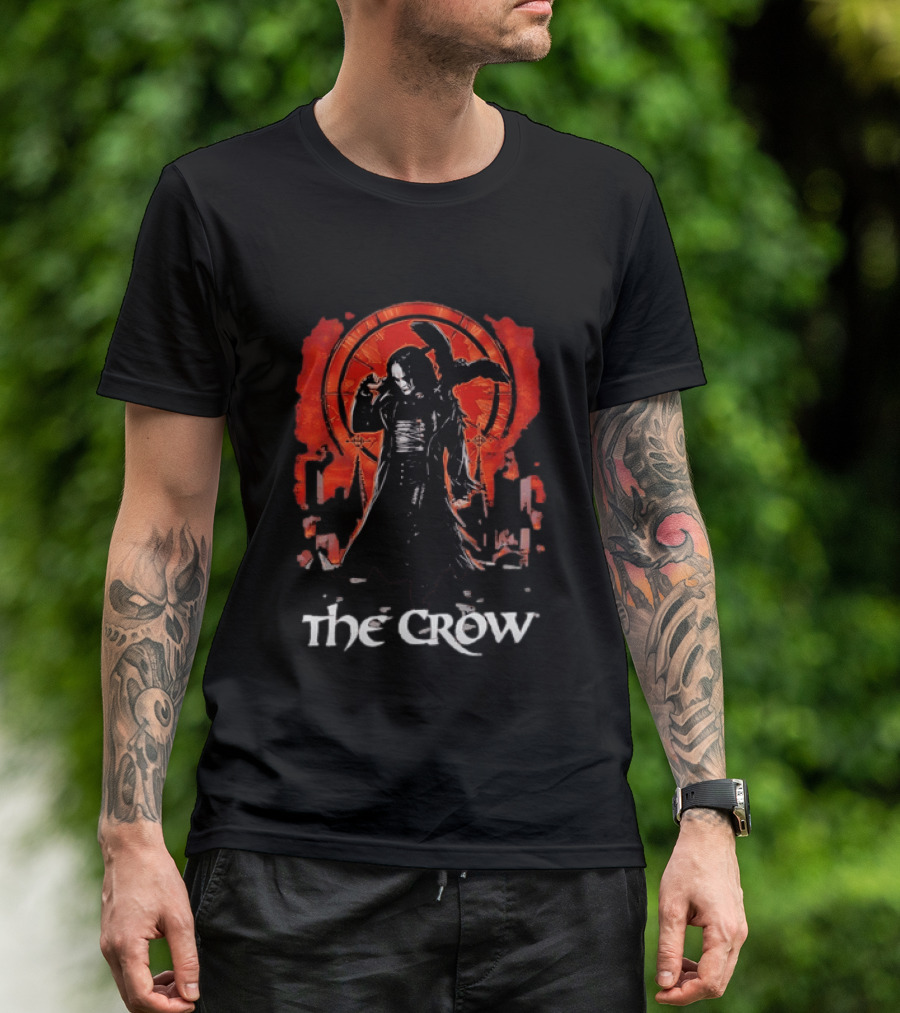 The Crow Brandon Lee Gothic Movie Iconic Dark Aesthetic With Red T-Shirt