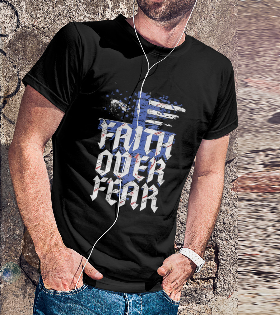 Faith Over Fear Distressed American Flag Cross T-Shirt