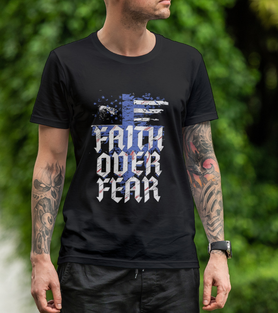 Faith Over Fear Distressed American Flag Cross T-Shirt