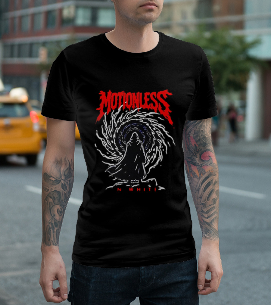 Motionless In White MIW The Sweat And Blood Tour 2026 Be Not Afraid Of The Dark Cloaked Figure Spiral T-Shirt