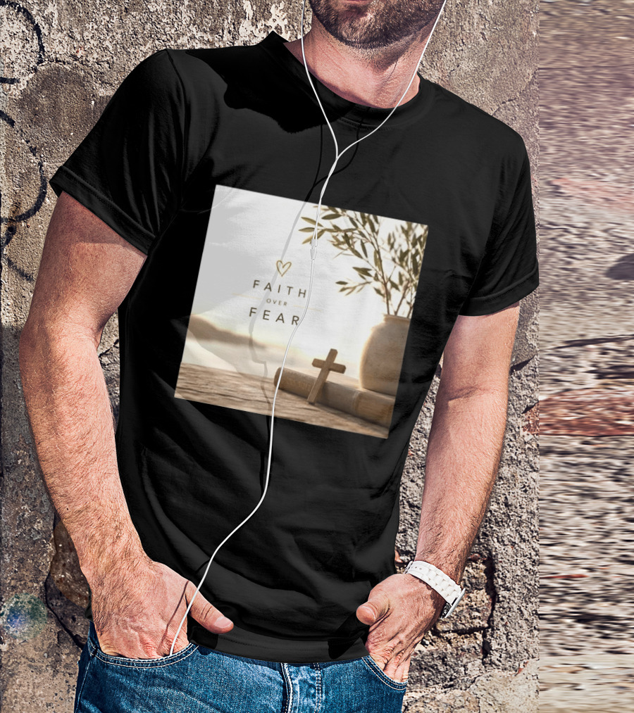 Faith Over Fear Christian Cross Heart With Bible And Olive Branches T-Shirt