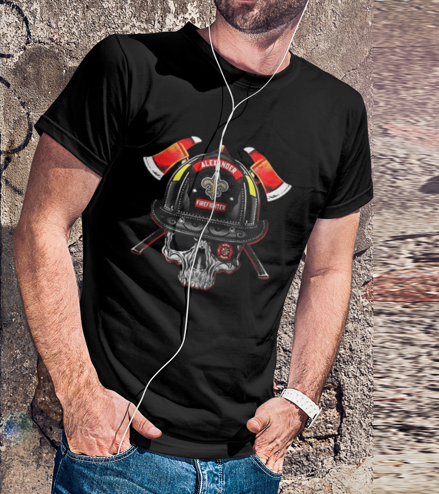 New Orleans Saints Alexander Firefighter Skull Helmet Axes T-Shirt