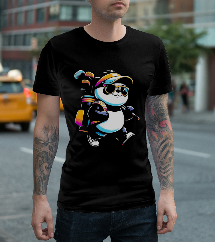 Panda Golfer Sunglasses Golf Bag Vibrant Club T-Shirt
