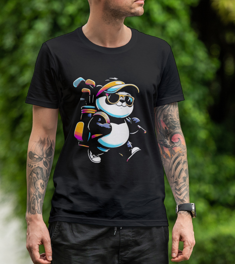 Panda Golfer Sunglasses Golf Bag Vibrant Club T-Shirt