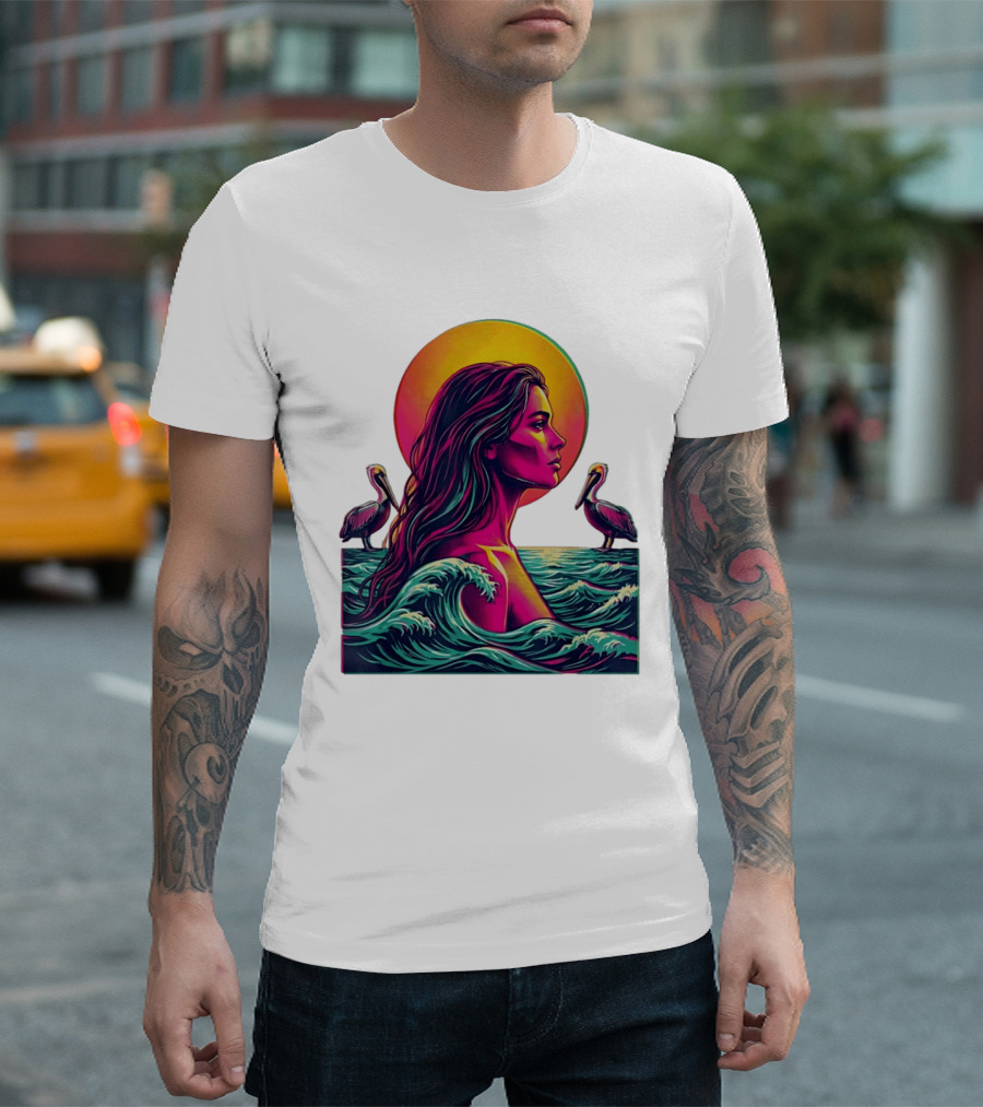 Gulf Coast Sunset Pelican Waves Woman T-Shirt
