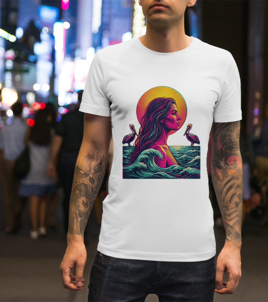 Gulf Coast Sunset Pelican Waves Woman T-Shirt