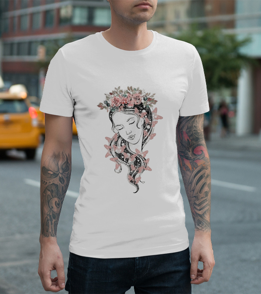 Heavyweight Floral Butterfly Hair T-Shirt