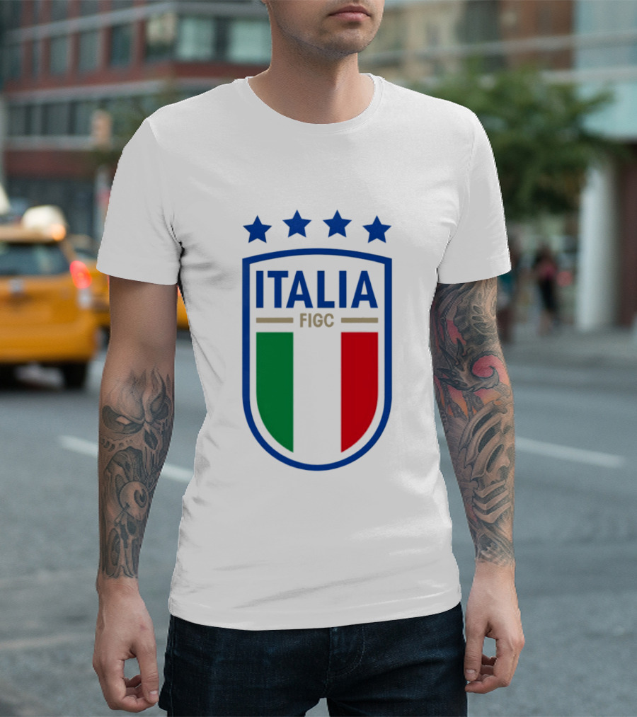 Italia FIGC Emblem Four Stars Badge Green White Red T-Shirt