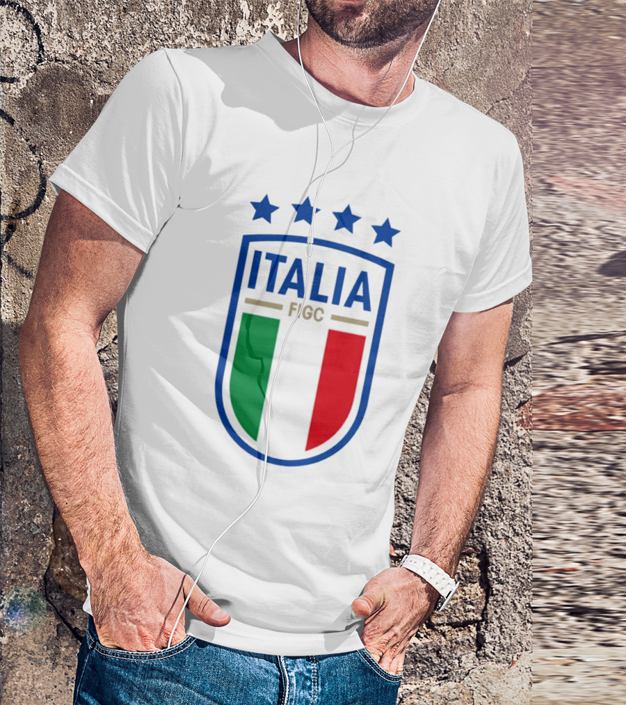 Italia FIGC Emblem Four Stars Badge Green White Red T-Shirt