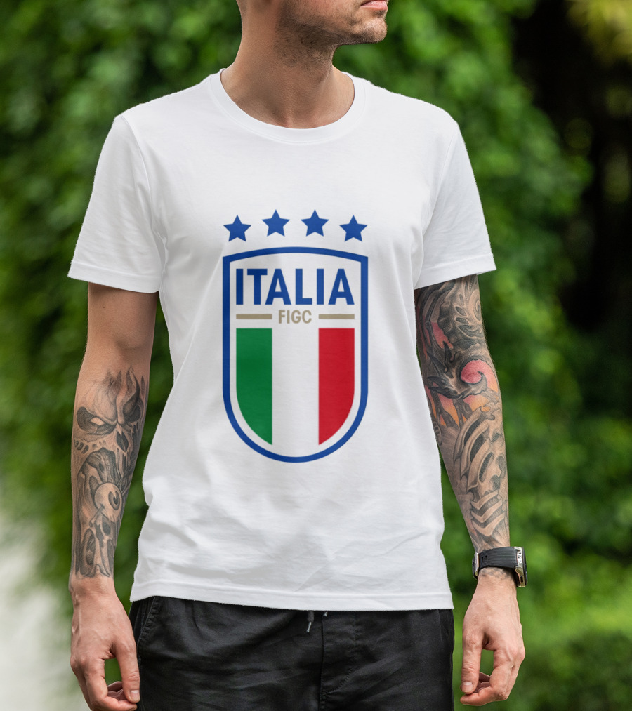 Italia FIGC Emblem Four Stars Badge Green White Red T-Shirt
