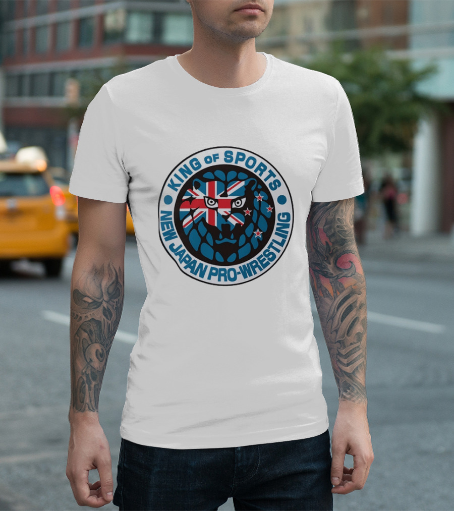New Japan Pro Wrestling King Of Sports Lion Mark Icon With Union Jack And Stars T-Shirt