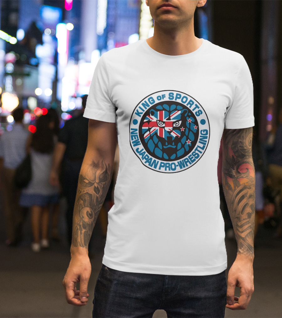 New Japan Pro Wrestling King Of Sports Lion Mark Icon With Union Jack And Stars T-Shirt