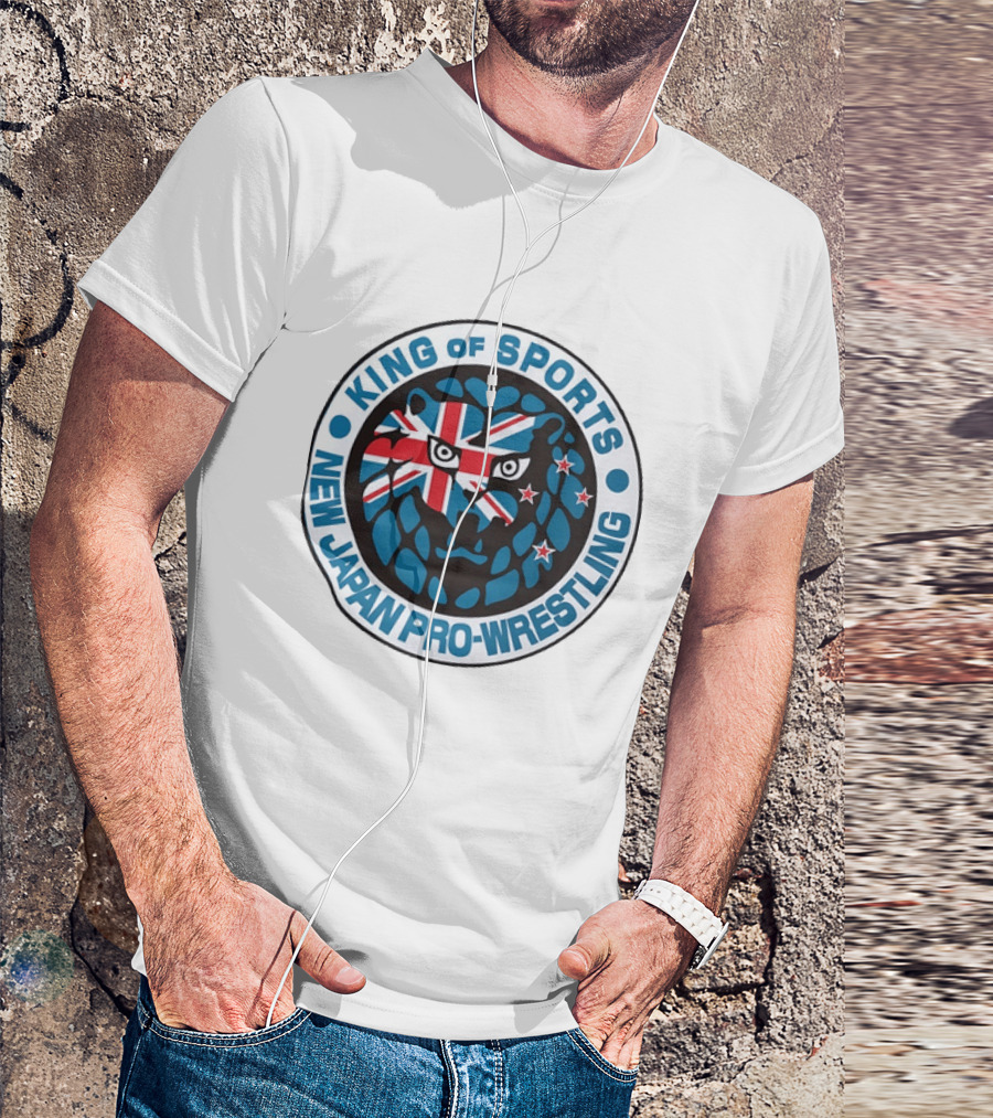 New Japan Pro Wrestling King Of Sports Lion Mark Icon With Union Jack And Stars T-Shirt