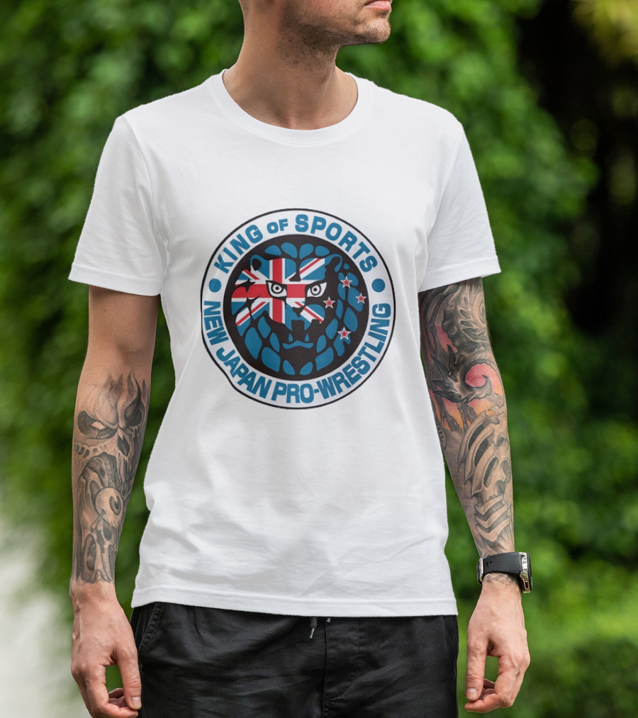 New Japan Pro Wrestling King Of Sports Lion Mark Icon With Union Jack And Stars T-Shirt