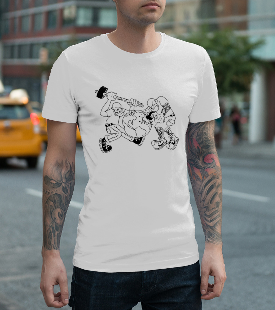 Skinhead Hammering The World Subculture Earth Tattoo T-Shirt