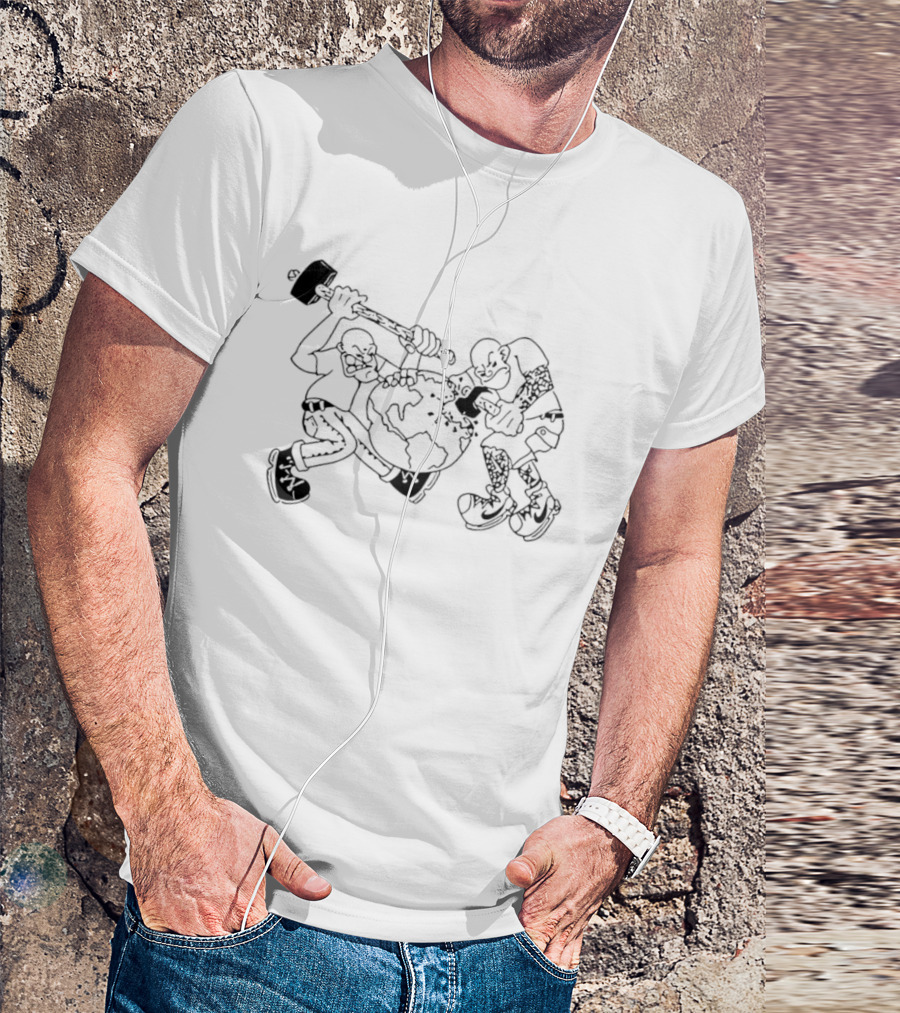 Skinhead Hammering The World Subculture Earth Tattoo T-Shirt