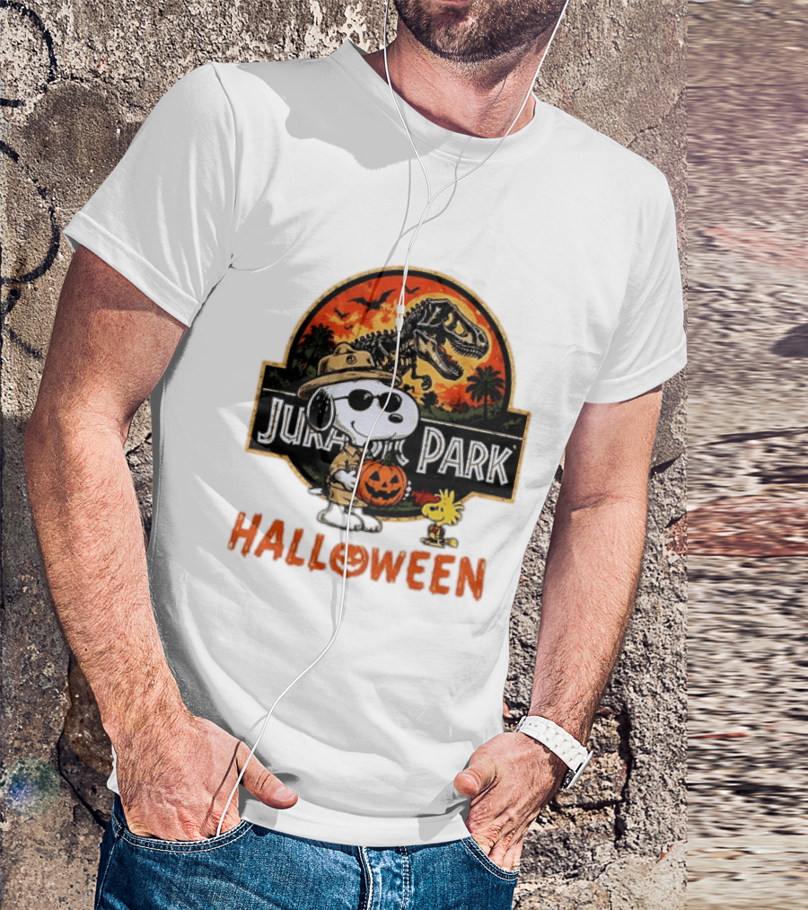 Snoopy Woodstock Jurassic Park Halloween Pumpkin T-Shirt