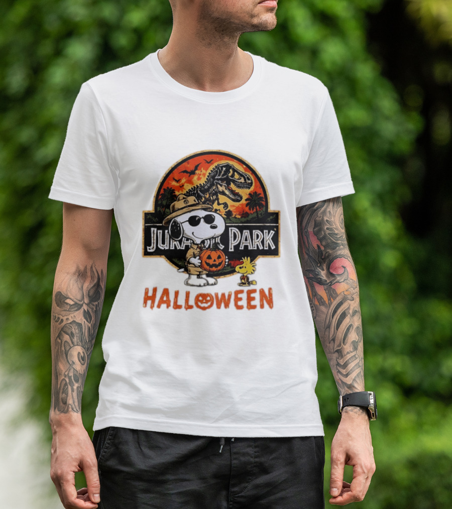Snoopy Woodstock Jurassic Park Halloween Pumpkin T-Shirt