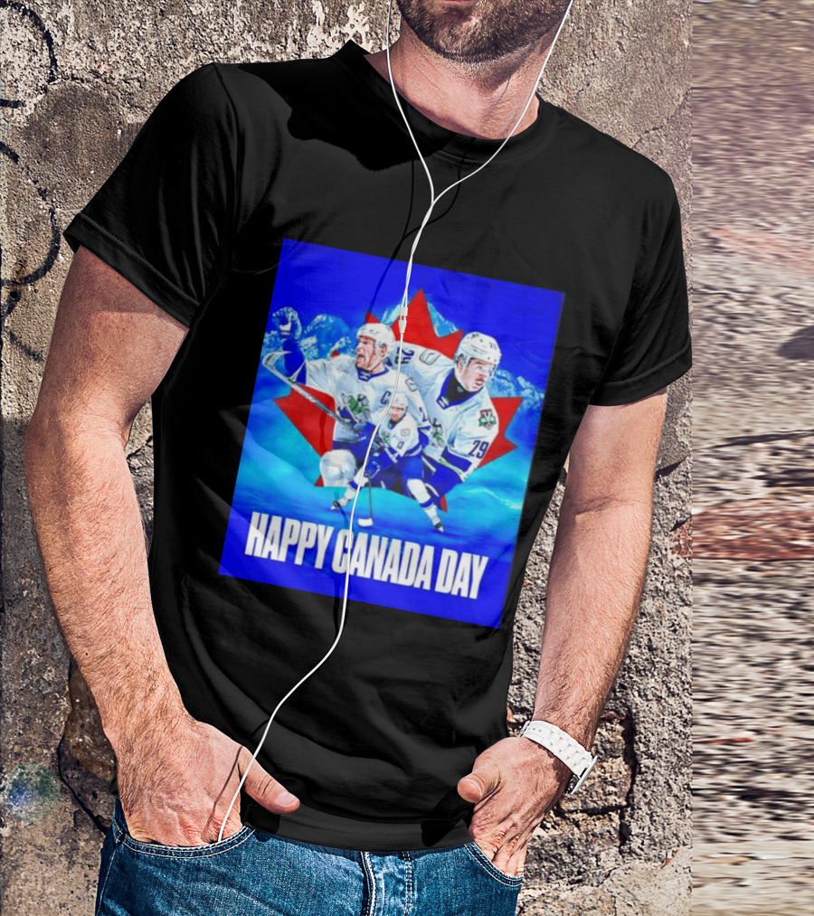 Abbotsford Canucks Happy Canada Day Celebration Collage With Hockey Players And Maple Leaf T-Shirt