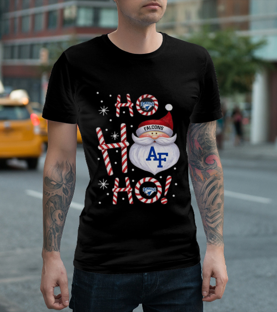 Air Force Falcons Christmas Santa Ho Ho Ho Peppermint Letters T-Shirt