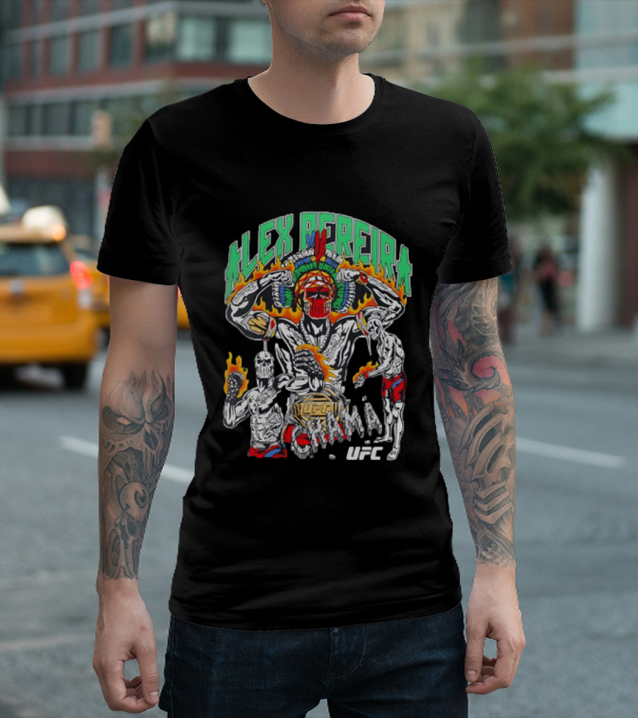 Alex Pereira Chama UFC Fighter Art With Flames And Traditional Headdress T-Shirt