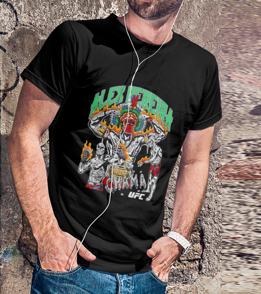 Alex Pereira Chama UFC Fighter Art With Flames And Traditional Headdress T-Shirt