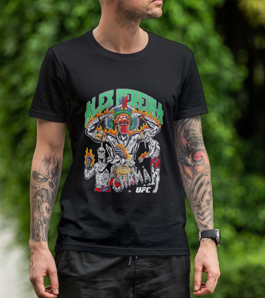 Alex Pereira Chama UFC Fighter Art With Flames And Traditional Headdress T-Shirt