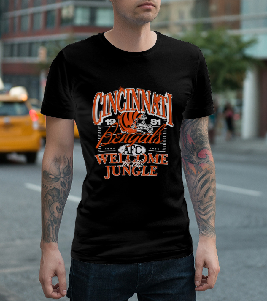 Cincinnati Bengals 1981 Welcome To The Jungle AFC Helmet T-Shirt