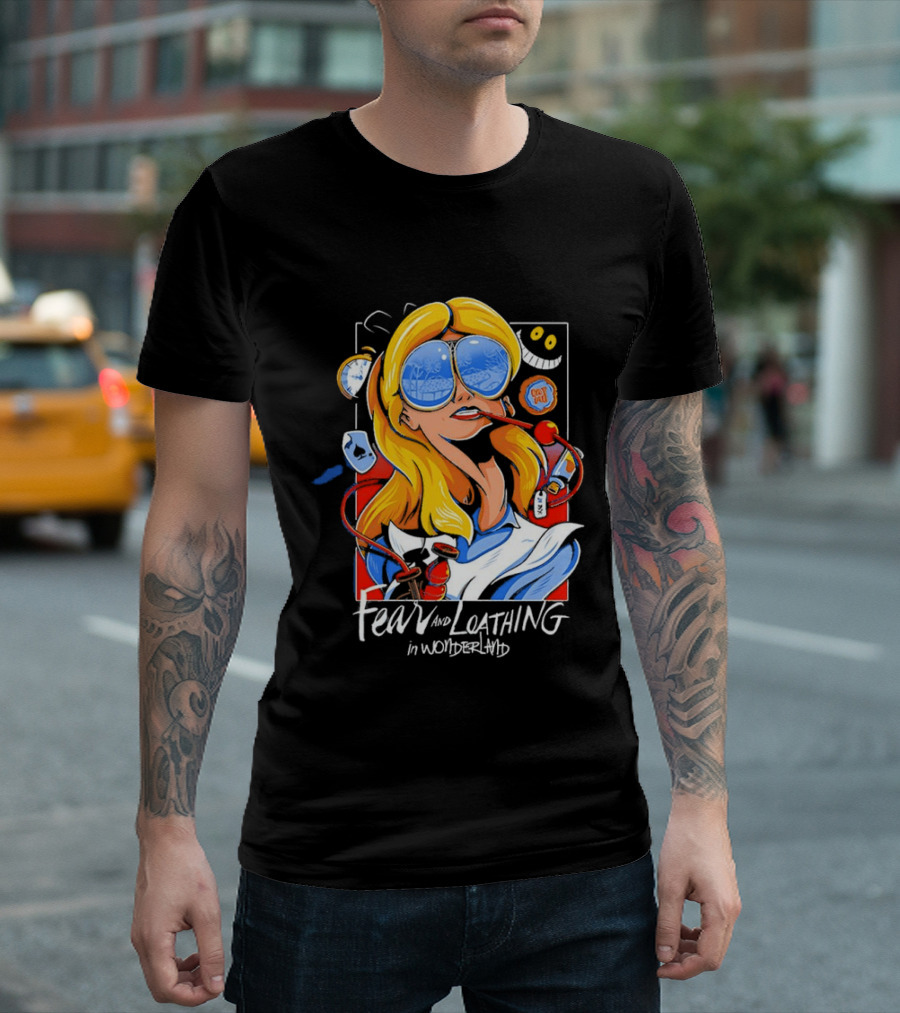 Alice Fear And Loathing In Wonderland Smoking Sunglasses Psychedelic T-Shirt