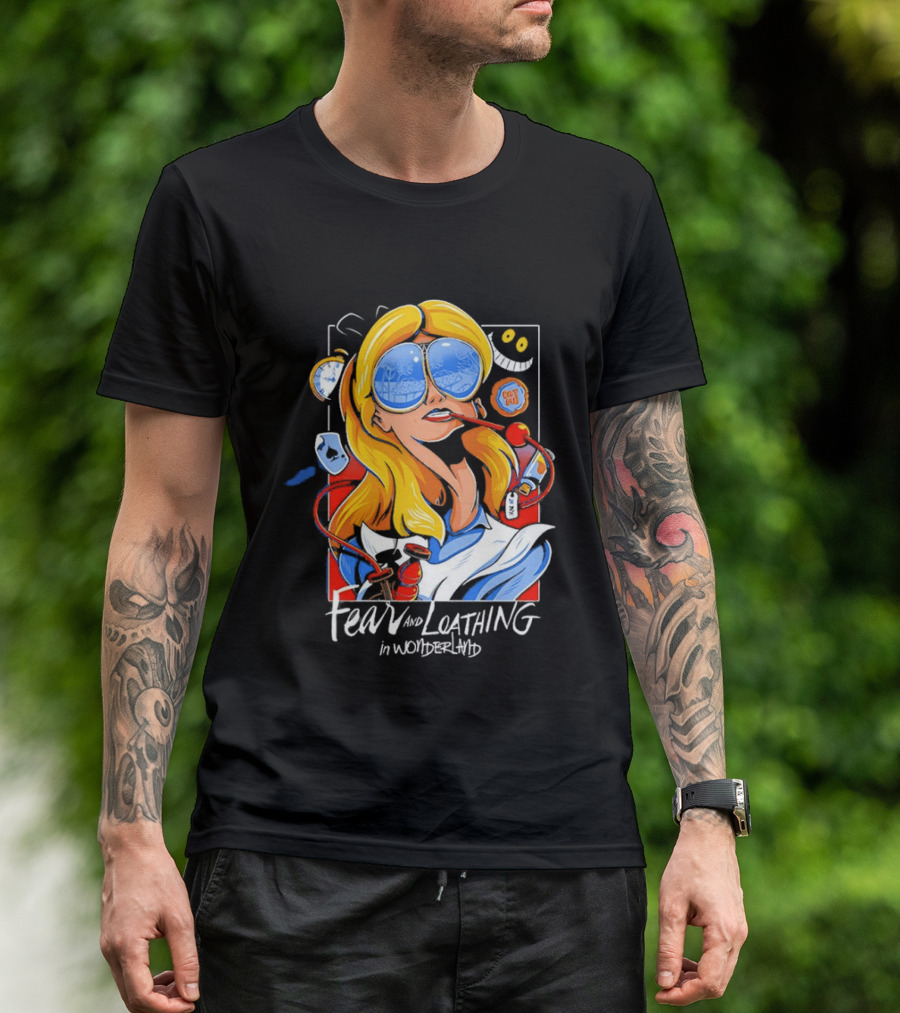 Alice Fear And Loathing In Wonderland Smoking Sunglasses Psychedelic T-Shirt