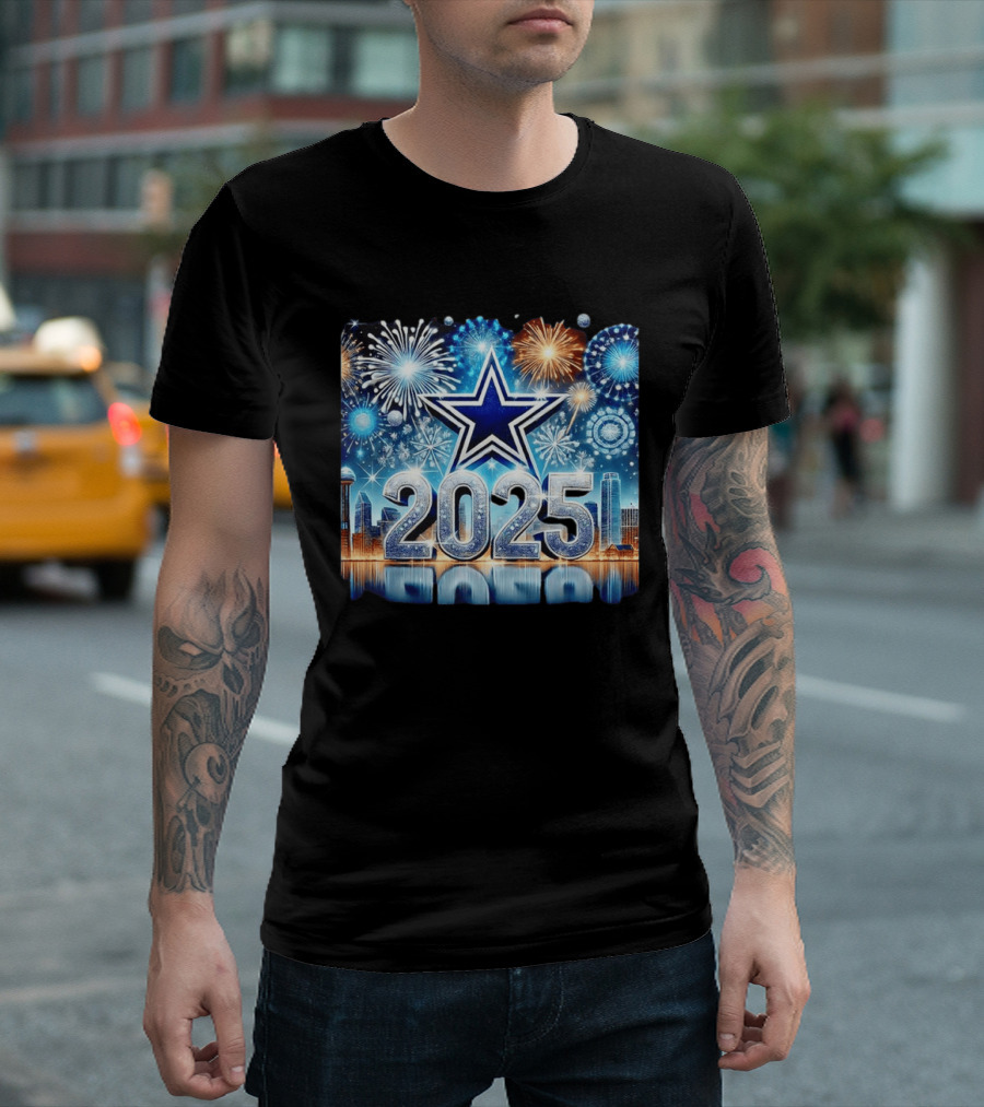 Dallas Cowboys 2025 New Year Firework Celebration Skyline T-Shirt