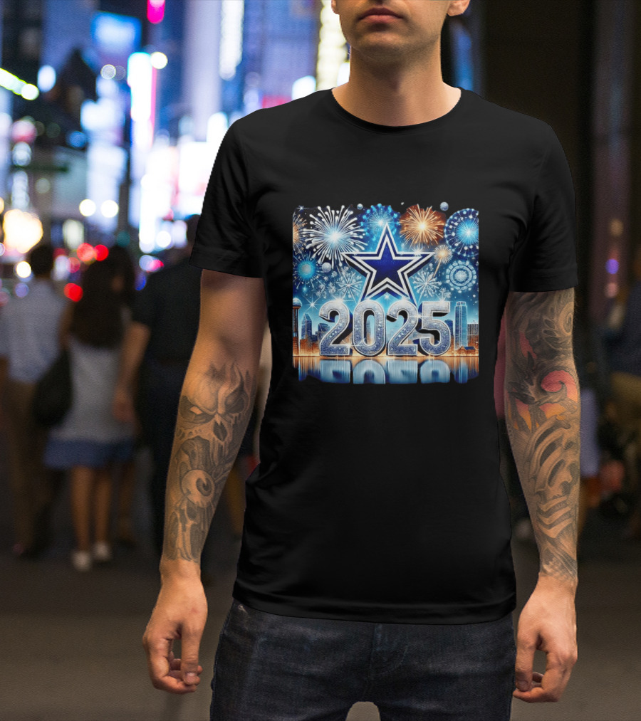 Dallas Cowboys 2025 New Year Firework Celebration Skyline T-Shirt