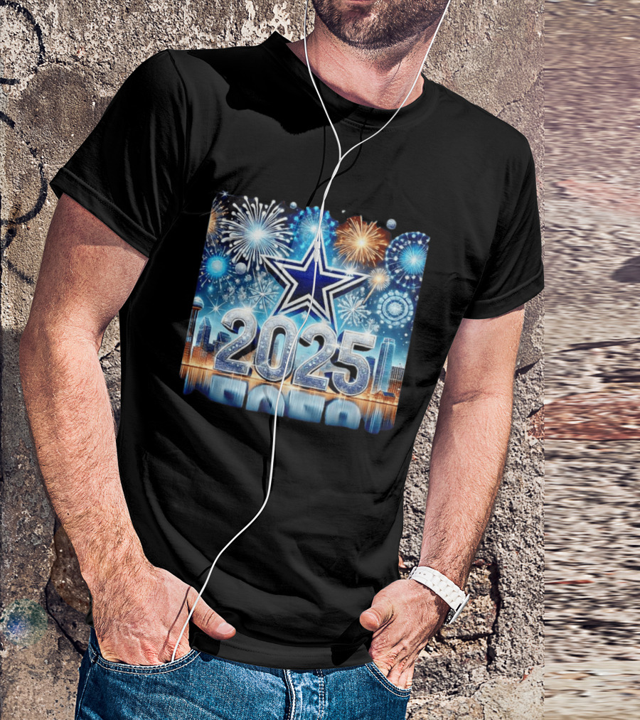 Dallas Cowboys 2025 New Year Firework Celebration Skyline T-Shirt