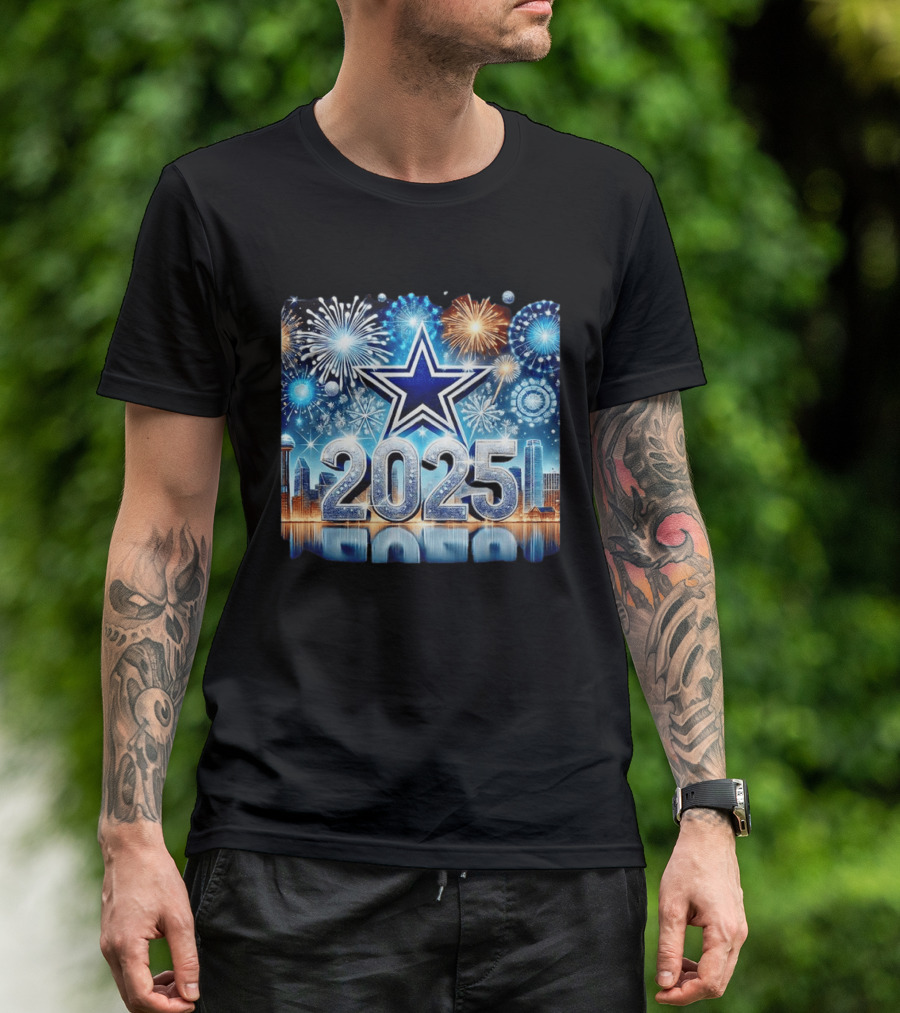Dallas Cowboys 2025 New Year Firework Celebration Skyline T-Shirt