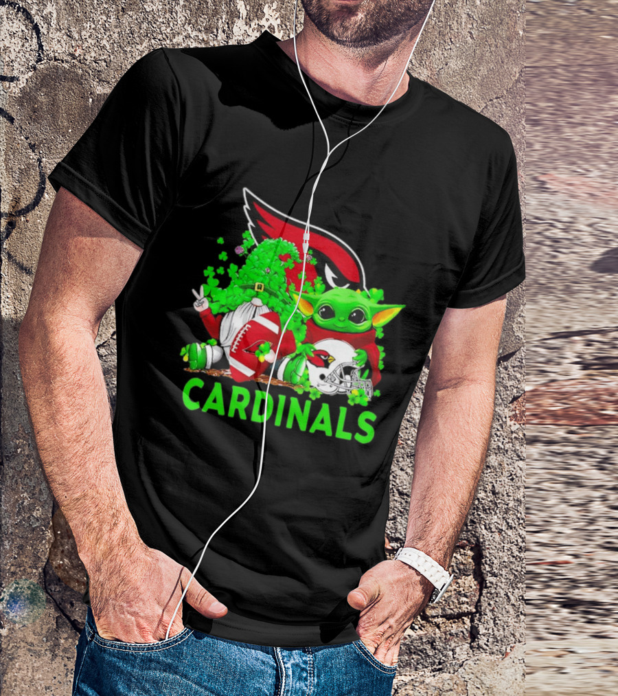 Arizona Cardinals Baby Yoda Gnome St Patrick's Day T-Shirt