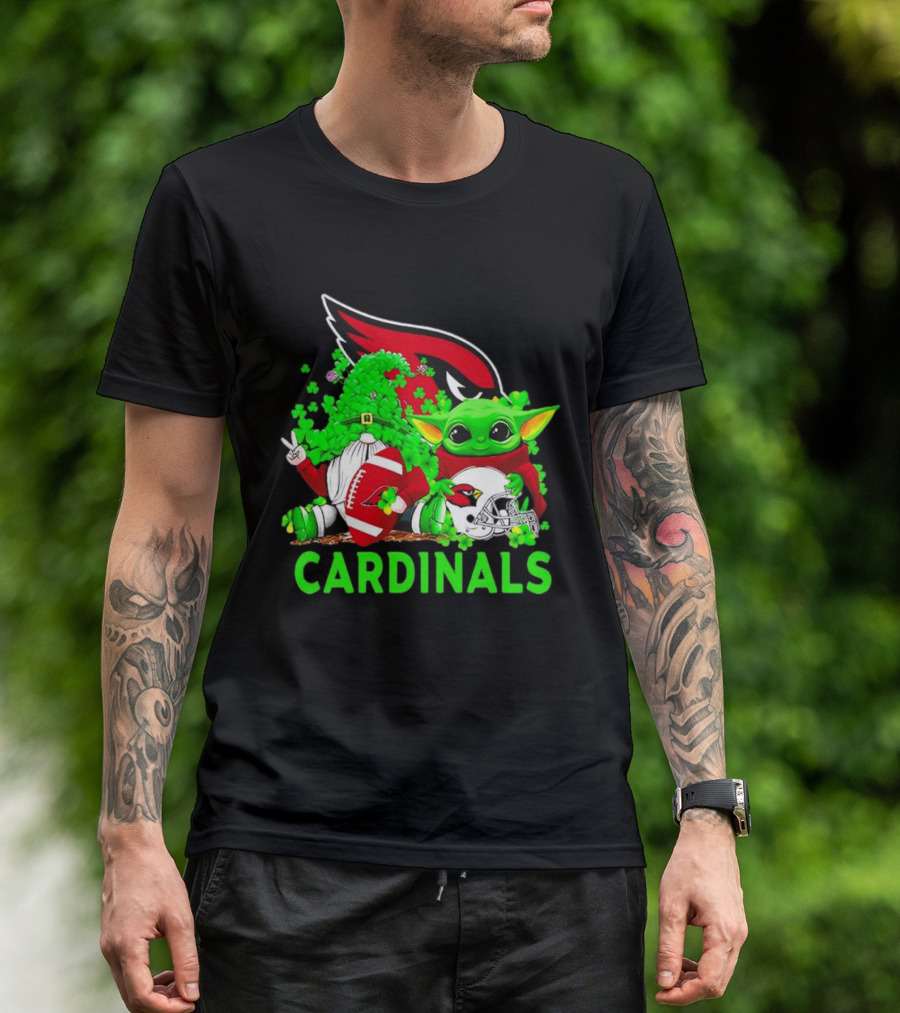 Arizona Cardinals Baby Yoda Gnome St Patrick's Day T-Shirt