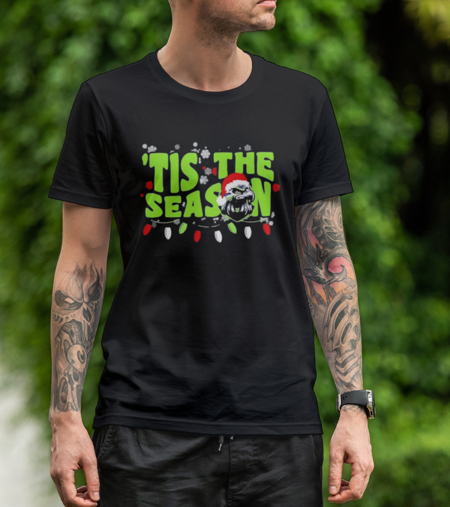 Tis The Season Christmas Seattle Seahawks Football Santa Hat T-Shirt