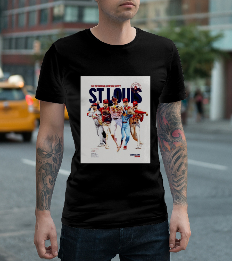 Take The Cardinals Uniform Survey St Louis Historic Baseball Players T-Shirt