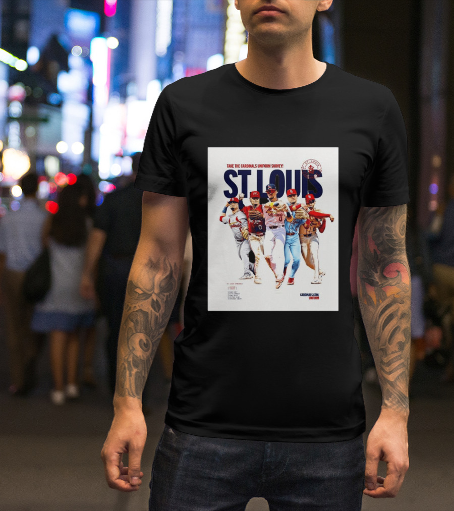Take The Cardinals Uniform Survey St Louis Historic Baseball Players T-Shirt