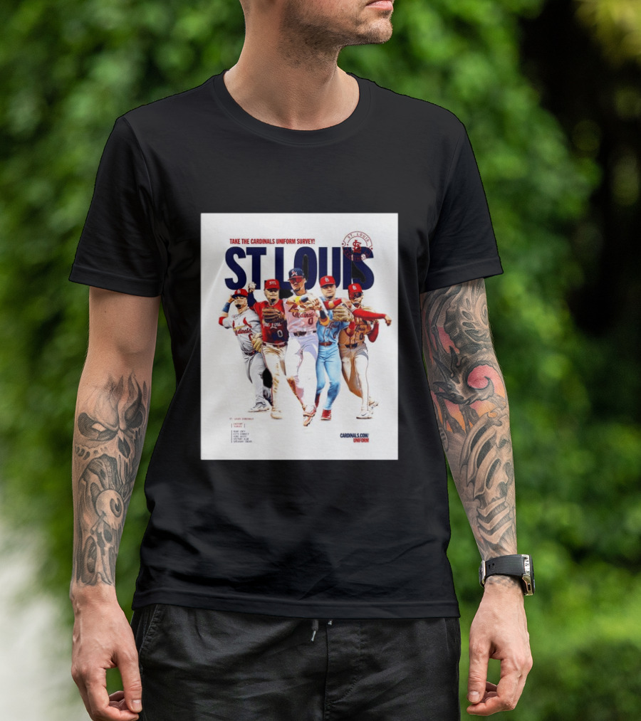 Take The Cardinals Uniform Survey St Louis Historic Baseball Players T-Shirt